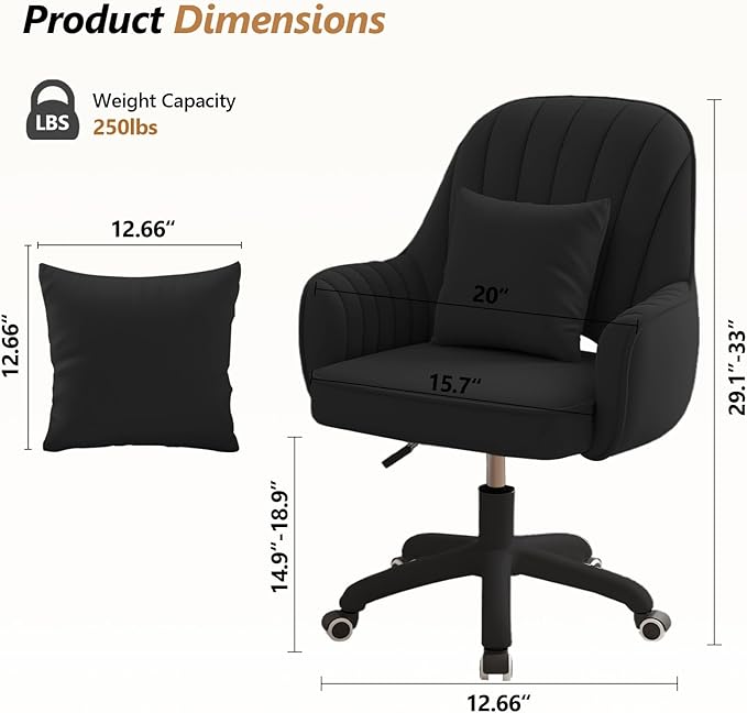 WXJHL Home Office Chair Velvet Vanity Chairs Cute Makeup Desk Chair with Wheels Mid Back Computer Chairs Height Adjustable Small Swivel Rolling Task Chair
