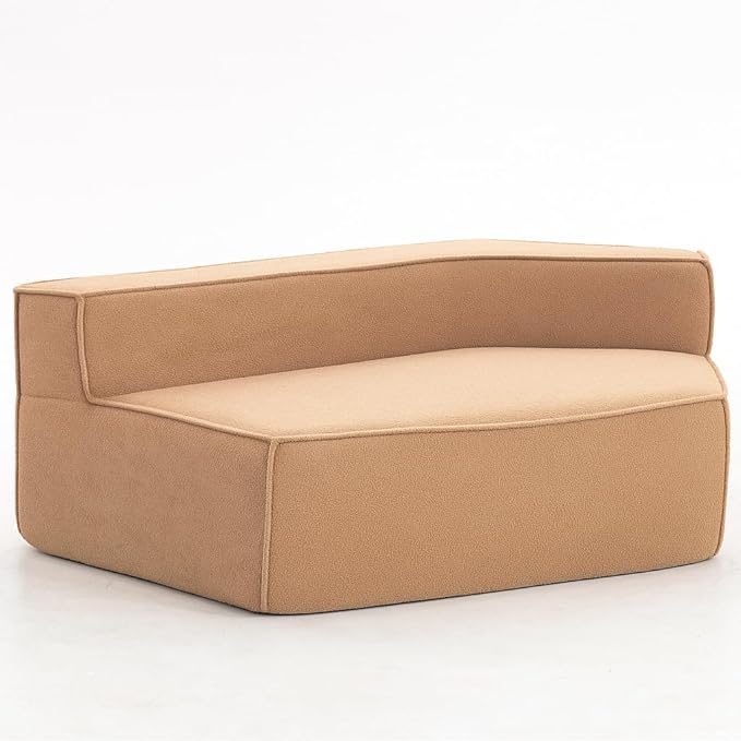 EPOFIT 1-Seater Teddy Fleece Modular Sofa Chair, Low-Profile Floor Seat with Wide Cushion and All-Foam Support, Right-Facing Design, Compressed Packaging – Brown