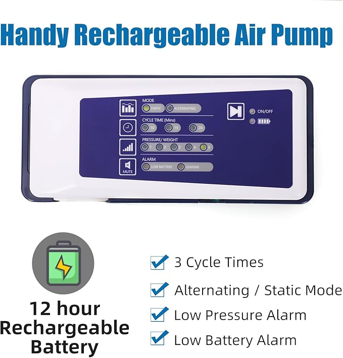 Alternating Pressure Seat Cushion for Wheelchairs with 24 Hour Air Pump Self Inflating Air Cell Cushion Pad for Pressure Relief Ulcer & Bed Sore Prevention Relieve Coccyx Tailbone Pain