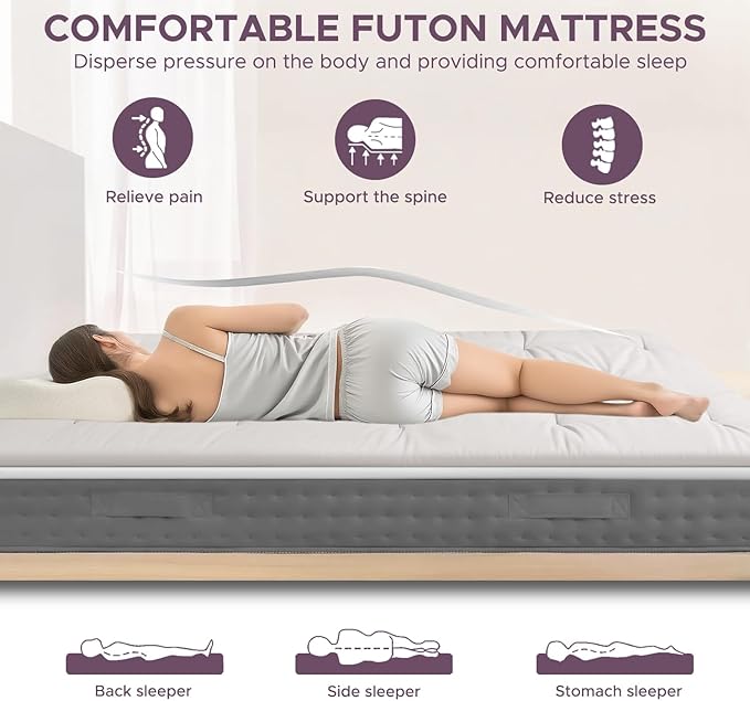 Japanese Floor Futon Mattress, 100% Cotton 2.5" Thicken Foldable Mattress Tatami Mat Sleeping Pad, High Density Foam, Ideal for Comfort and Support, Kids Floor Lounger Pillow Bed Sofa, Grey, Twin