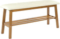 VINGLI Padded Solid Wood Dining Bench 39" Wooden Bench for Entryway, Bedroom, Kitchen & Living Room, with Shoe Rack Storage, Light Brown