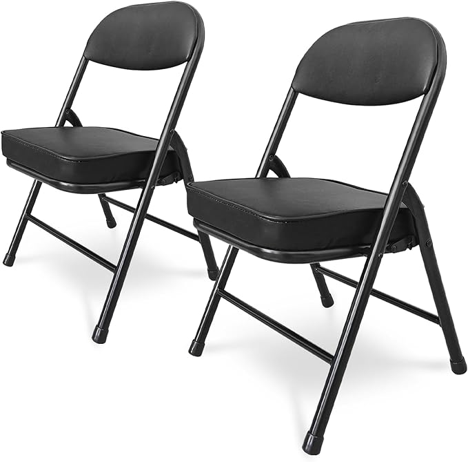 fusehome Mini Padded Folding Chairs, Garage Stool, Portable Camping Chair with Cushion, Lightweight Lawn Chair, for Outdoor Sports Events, Patio, Fishing, Hiking, Hunting, Picnic, Beach (Black 2 Pack)