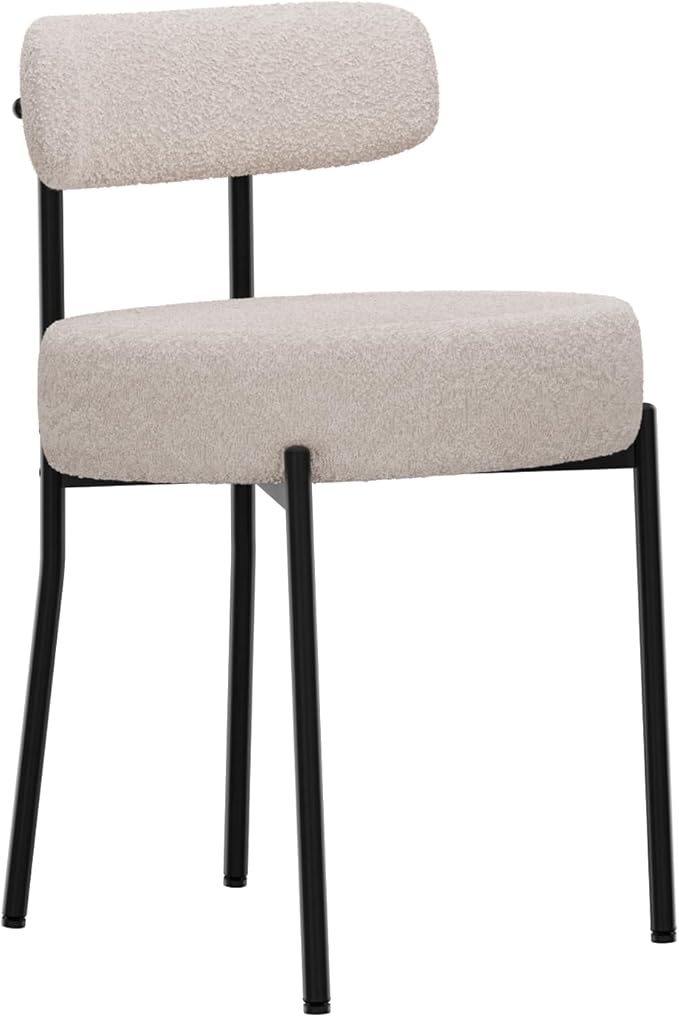 DYHOME Light Grey Boucle Dining Chairs Set of 6, Mid Century Modern Upholstered Kitchen Chairs with Metal Legs, Round Modern Dining Room Chairs