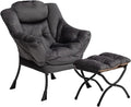 HollyHOME Lazy Chair with Foldable Ottoman, Accent Comfy Lounge Armchair and Folding Footrest Stool, Leisure Sofa Reading Chair and Footstool for Living Room, Bedroom, Dorm,Velvet Smoky Grey