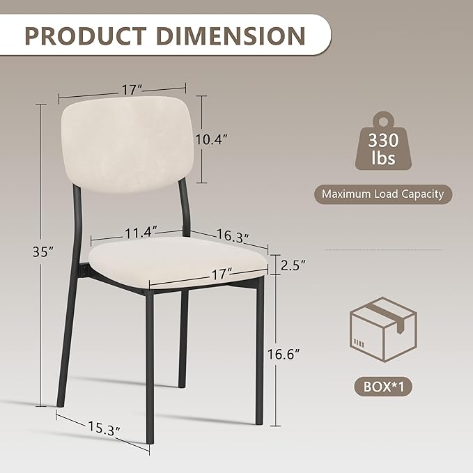 Einhomn Upholstered Dining Chairs Set of 4, Stackable Modern Dining Room Chairs, Kitchen Chairs w/Soft Velvet Backrest & Sturdy Metal Legs for Restaurant, Living Room, Cream Beige