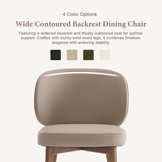 YOUNUOKE Upholstered Dining Chairs Set of 6, Modern PU Leather Dining Room Chair with Soild Wood Legs, Widen Backrest Comfy Armless Side Kitchen Chairs, Khaki