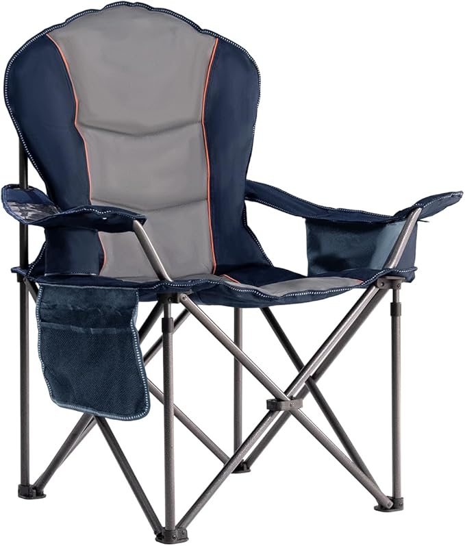 Foristrail Large Camping Chair with Side Table Heavy Duty 500LBS - Folding Outdoor Chair with Cooler Bag (Blue & Gray, 1 PCS)