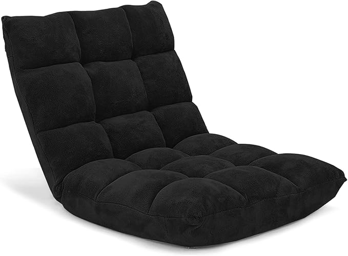 Giantex Folding Floor Chair with Back Support, 14 Adjustable Position, Padded Sleeper Bed, Couch Recliner, Floor Gaming Chair for Adults Meditation Living Room Bedroom, Black