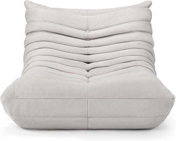 High-end Bean Bag Chair, Fireside Togo Chair with Antique White Suede Fabric Cover, Comfy & Soft Lazy Floor Lounge Sofa for Bedroom, Living Room, Office or Lounger