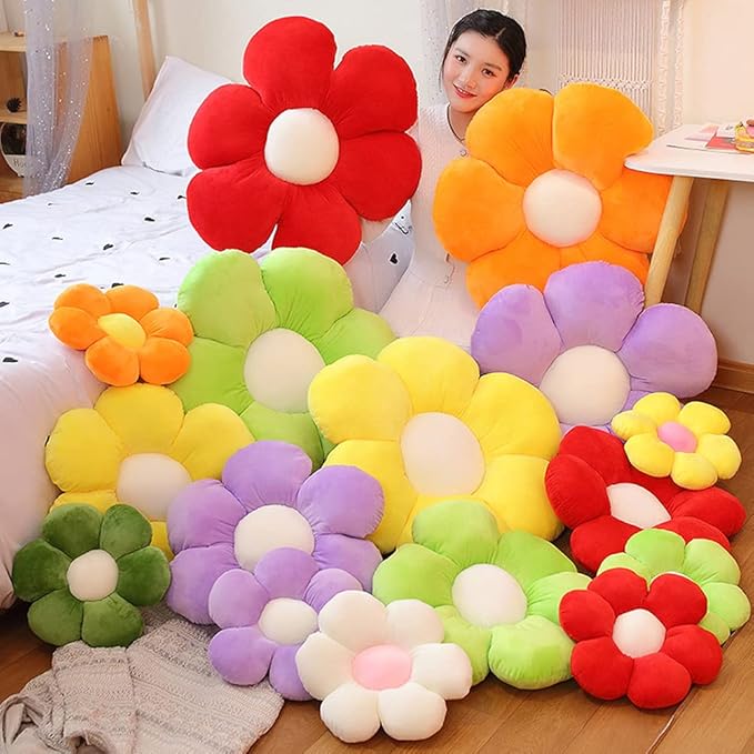 lannery Flower Plush Throw Pillows, Flower Floor Pillow Seating Cushion Toy for Reading, Room, Watching TV (25.6", White-1)