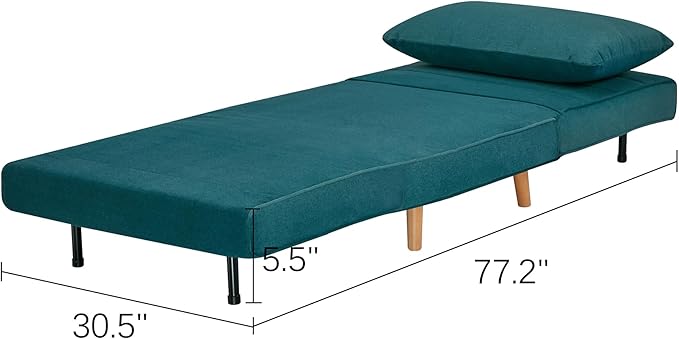 CITTANEO 31" Convertible Sleeper Chair, 3-in-1 Foldable Chair Bed with Pillow, 3-Position Adjustable Backrest, Single Sofa Bed for Apartment, Office, Peacock Blue