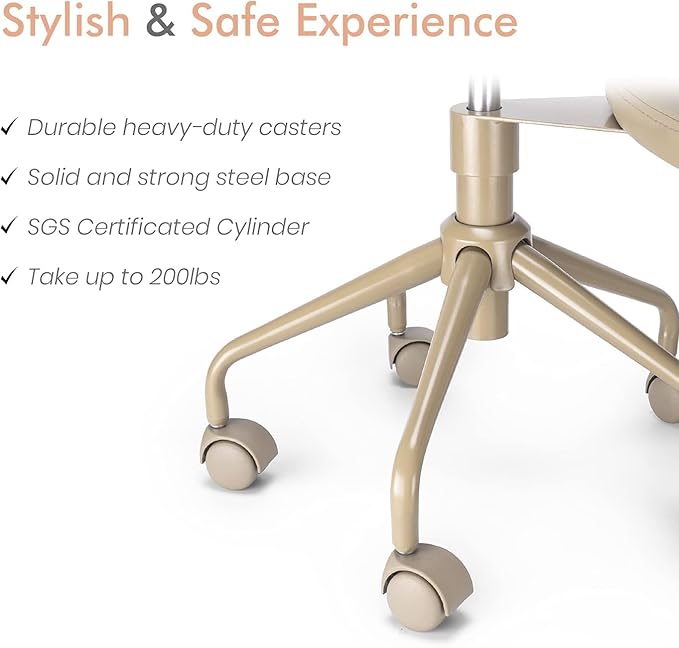 Pipersong Meditation Cross Legged Chair PRO, ADHD Chair with Height Adjustable Backrest, Criss Cross Desk Use with Footrest and Wheels for Home Office, Flexible Design for Fidgety Sitters, Tan