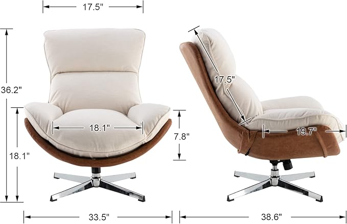 DUOMAY Swivel Accent Chair Set of 2, Modern Linen Soft Foam Lounge Chair with High Back, Comfy Rocker Chair for Living Room Bedroom Reading Room Office, Tilt & Swivel, Chrome Base, Beige
