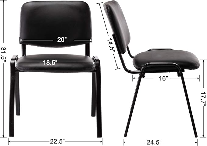 Black Comfort Office Waiting Room Stackable Chairs no Arms, PU Ergonomic Reception Chairs Set of 10, Conference Desk Guest Chair for Meeting Room, Lobby, Events, Hall, Training Room