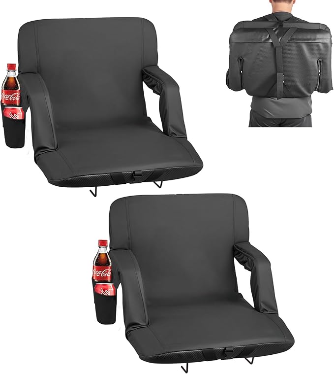 VEVOR Stadium Seat, 6 Adjustable Angle Bleacher Chair, 2.75'' Cushion Stadium Seat with Back Support and Armrest, Wide Bleacher Chair with Hook Pocket Cupholder for Picnics, Beach Sports, and Gaming