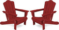 KINGYES Folding Adirondack Chair Set of 2, HDPE Adirondack Chair for Adult, Red
