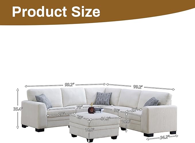 Legend Vansen Oversized Modular Sectional Sofa,6 Seat U Shaped Couch with Ottoman,Corduroy Sofa with Deep Seat,Convertible Large Sectional Couches for Living Room(Cream, L-6)