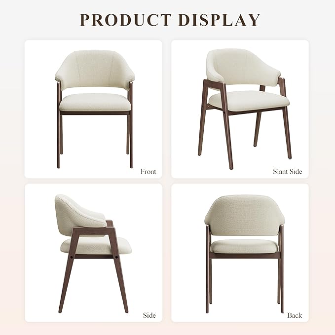 MALOL Wooden Dining Chairs Set of 4, Modern Fabric Upholstered Dining Room Chair, Kitchen Side Chairs, Farmhouse Dinner Chair with Curved Open Back for Kitchen, Beige