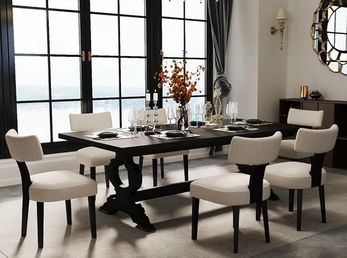 RIVOVA Upholstered Dining Chairs Set of 6 Modern Wooden Kitchen Chairs Fabric Side Dining Room Chair Farmhouse Dinner Chair, Beige