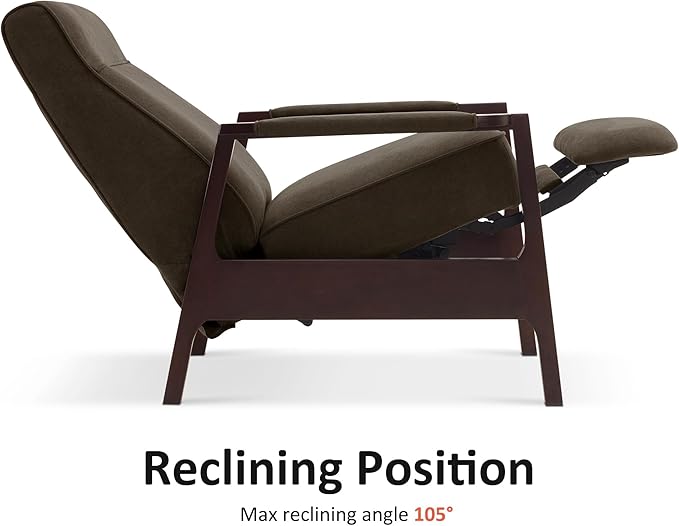 MCombo Pushback Recliner Chair with Wooden Armrests, Upholstered Single Sofa Accent Chair for Living Room and Office, Fabric MR097 (Coffee)
