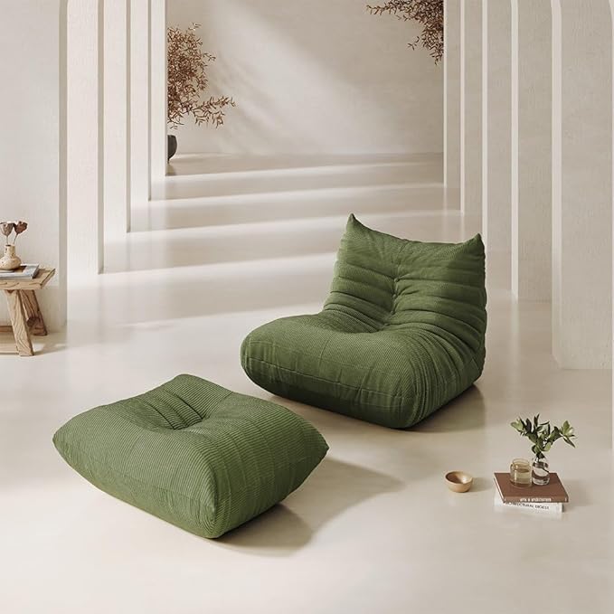 Bean Bag Chair for Adults,Armless Fireside Chair Comfy Corduroy Lazy Floor Sofa,Lounge Chair Lazy Sofa Couch Memory Foam Bean Bag for Living Room, Apartment Office,(Olive Green) 2 Seater