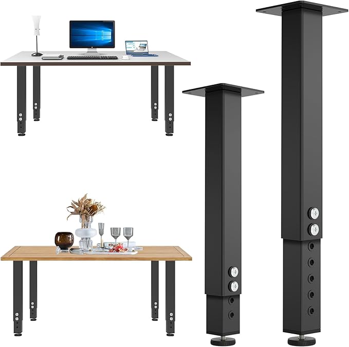 POROHOM 2PCS Adjustable Square Table Leg (14-24inch)，Metal Desk Legs, Home Office DIY Furniture Leg Set for Tables, DIY desks, Counter Tops, Kitchen Tables,Office Desk (Black)