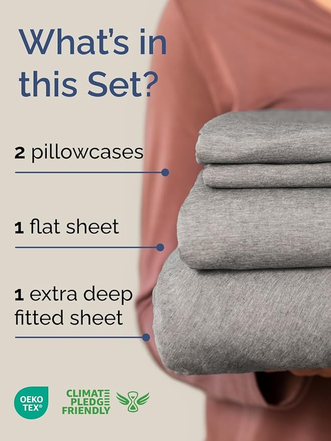 Extra Deep Pocket Queen Sheet Set - 4 Piece Breathable & Cooling Bed Sheets - Hotel Luxury Sheet Set - Ultra Soft, Wrinkle Free & Comfy - Fits Extra Deep Mattresses - Deep Pocket Heathered Grey Sheets