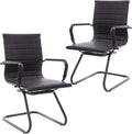 DM Furniture Office Reception Chairs No Wheels Leather Conference Chairs Back Support Guest Chair, Set of 2 (Vintage Charcoal)
