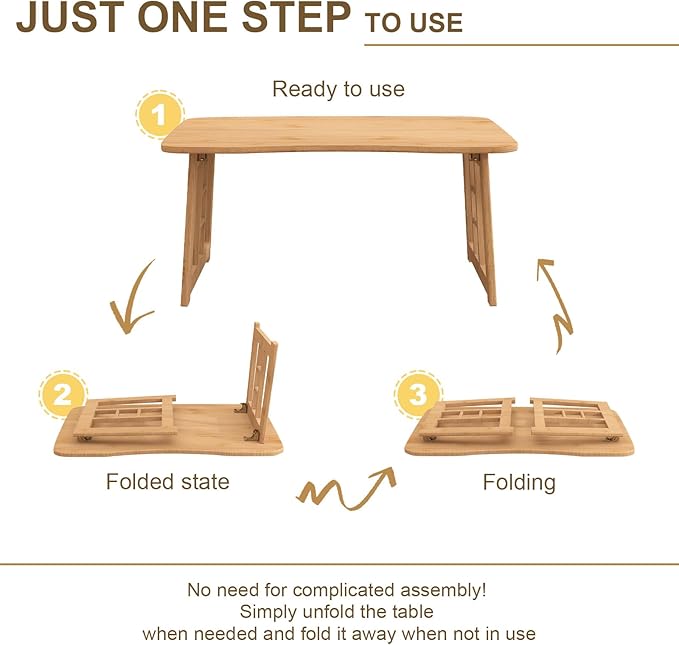 Japanese Folding Coffee Table,Bamboo Foldable Low Table for Sitting On Floor,Collapsible Floor Tea Tables,Portable Meditation Table for Tatami Living Room Bay Window Office Apartment (Wood color)