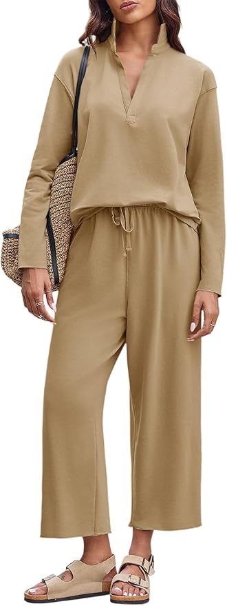Imily Bela Womens 2 Piece Outfits Sweatsuit Long Sleeve Lapel V Neck Shirt and Wide Leg Pants 2025 Fall Trendy Tracksuit