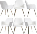 Purgreen Faux Leather Dining Chair Set of 6 - Modern Mid-Back Accent Chair with Gold Plating Legs - Comfy Upholstered Chair for Living Room ，Kitchen & Reception Room (Leather Beige, Set of 6)