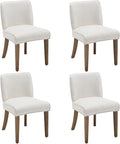 chairus Farmhouse Dining Chairs Set of 4, Upholstered Comfy Dining Room Chairs Linen Fabric Walnut Brown Wood Kitchen Chairs for Dining Table, Living Room, Kitchen, White