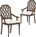 chairus Farmhouse Dining Chairs Set of 2, French Country Vintage Wooden Dining Room Chairs with Arm, Lattice Back & Turned Legs, Rustic Chenille Upholstered Nailhead Trim Kitchen Chairs, Walnut Brown