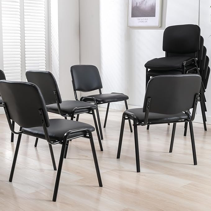 Black Stackable Office Chairs no Arms Set of 20, Mesh Fabric Reception Chairs with Padded Seat, Ergonomic Conference Desk Chairs Guest Chair for Meeting/Events/Hall/Training Room