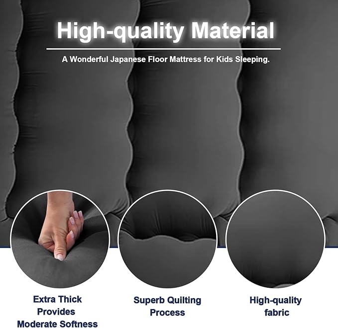 Japanese Floor Mattress,Thicken Japanese Floor Sleeping Pad Foldable,Roll Up Tatami Mat Easy to Store and Portable,Futon Mattress Suitable for Camping and Guest Room (Khaki, Twin (80" x 36"))