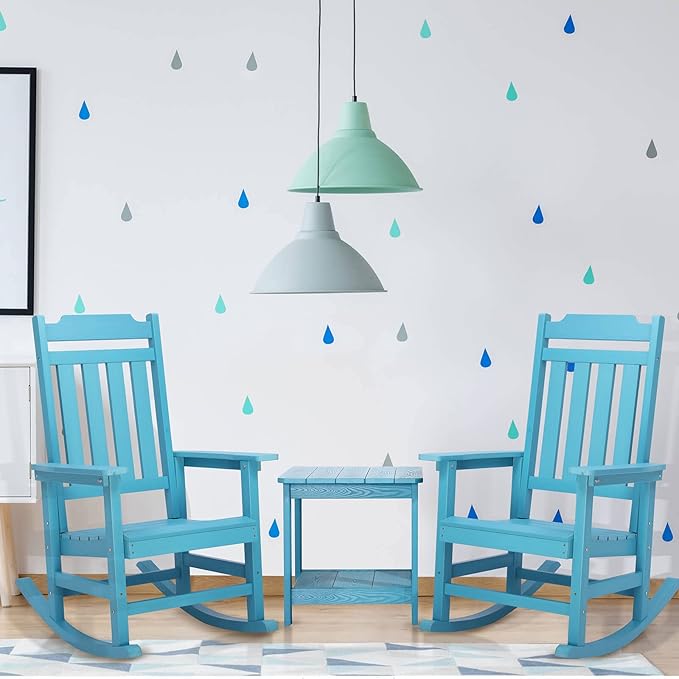 hOmeQomi Rocking Chair, All Weather Resistant Poly Lumber Outdoor Porch Rocker, Rocking Chairs for Outdoor, Indoor, Patio, Deck, Garden, Backyard, Load Bearing 380 lbs - Lake Blue