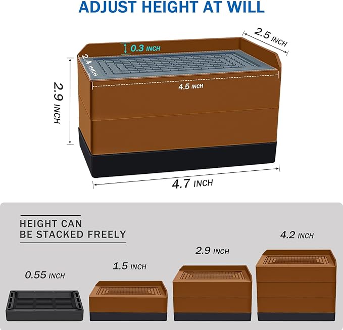 ANNKUT Furniture Risers 3 inch, Rectangle Adjustable Risers Blocks for Bed Sofa Table and Couch Lift to 1.5 or 3 inch，Heavy Duty Support Up to 1,300 Lbs (4 Pack-Brown)