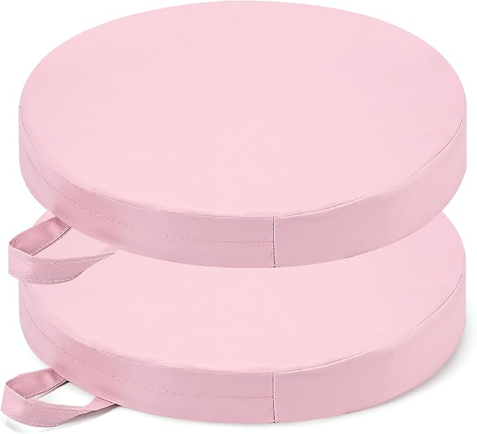 Sawysine 2 Pcs 14 Inch Floor Cushions with Handle, Flexible Round Floor Seating Pillows for Home School Classroom Kindergarten Daycare Nursery, 2 Inch Thick (Pink)