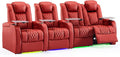 Weilianda Home Theater Seating Top Grain Leather Zero Gravity Recliner Chair Power Headrest Recline Movie Seat Gaming 7 Colors Mood Light Sofa with Tray Table USB Charge Row of 4 Loveseat Right Red