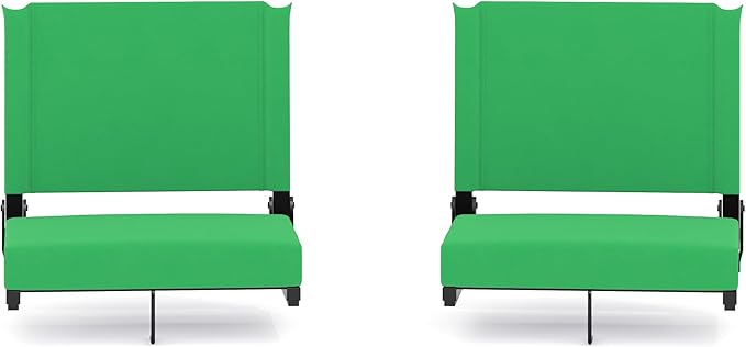 Flash Furniture Grandstand Portable Stadium Seats for Bleachers or Benches, Folding Padded Stadium Chairs with Handle, Pack of 2, 500 lb. Weight Capacity, Bright Green