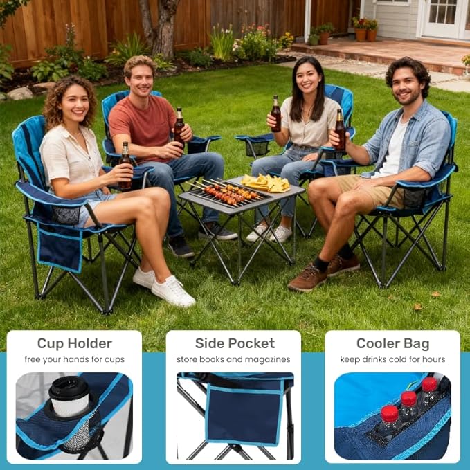 FAIR WIND Oversized Fully Padded Camping Chair for Heavy People with Lumbar Support, Heavy Duty Cooler Bag Fold Chair Support 450 LBS, Green