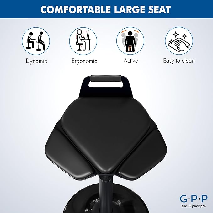 Standing Desk Chair – Ergonomic Comfortable Height Adjustable Active Stool - Swivel Sitting Balance Portable Chair - Encourage Good Posture (Black)
