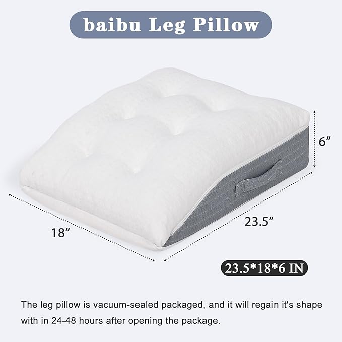 baibu Memory Foam Leg Elevation Pillow, Dual-Layer Patent Design Support Pillow to Raise Feet for Better Elevation, Circulation, Leg Swelling, or Sciatica - Wedge Design for Comfort and Recovery, 1PC