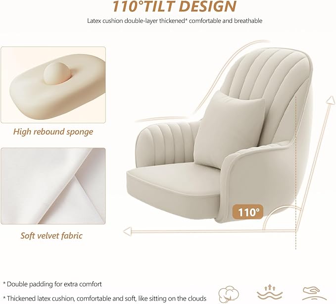 WXJHL Home Office Chair Velvet Vanity Chairs Cute Makeup Desk Chair with Wheels Mid Back Computer Chairs Height Adjustable Small Swivel Rolling Task Chair