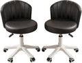 Small Round Rolling Desk Chair Armless Comfy Vanity Computer Chair with Low Backrest PU Leather Height Adjustable Swivel Work Spa Chair