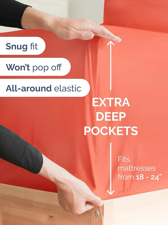 Extra Deep Pocket Cal King Sheets - 4 Piece Breathable & Cooling Bed Sheets - Hotel Luxury Bed Sheet Set - Soft, Wrinkle Free & Comfy - Easily Fits Extra Deep Mattresses - Deep Pocket Coral Sheets Set