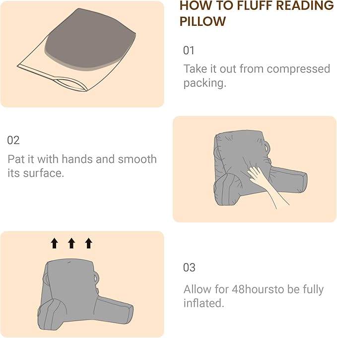 Unisakey Portable Comfy Reading Pillows for Bed Sitting Up(Grey Oeko-Tex), Velvet Back Pillow with Arms & Pockets for Adults, Support Memory Foam Bed Pillow for Dorm/Reading/Watching/Gaming