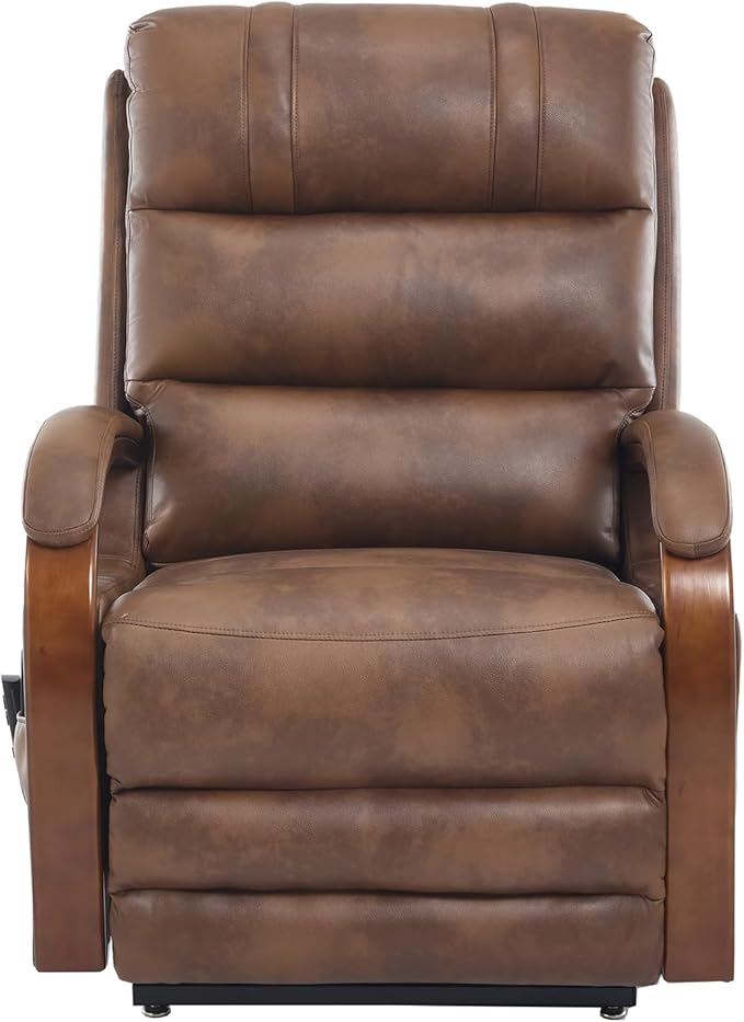 Dual Motor Power Lift Recliner Chair, Lift Chair with Massage and Heat for Elderly, Lay Flat Recliner, Standing Assistance, Infinite Position Reclining, Living Room Chair, Faux Leather, Brown