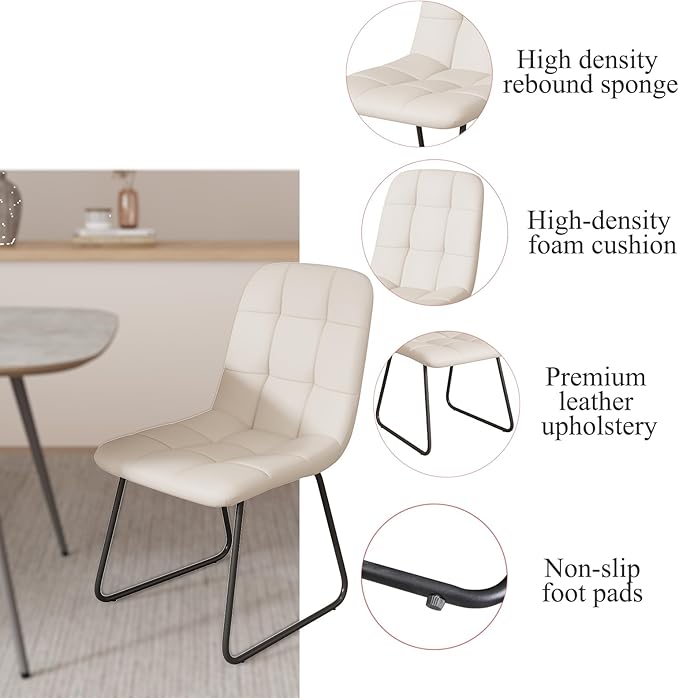 47.2'' Dining Table Set for 4,Modern Wood Dining Table,Leather Dining Chairs 4,Table and Chairs Set of 4,Ideal for Kitchen Dining Room (Walnut Color Table + 4 U-Shaped White Chairs, 47.2")
