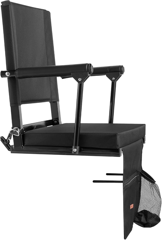 VEVOR Stadium Seat, Portable Bleacher Seat with Armrest, Back Support and Thick Cushion, Bench Chair for Bleacher Includes Shoulder Strap, Hooks, Cup Holder, Black Football Bleachers Seats, 1PCS